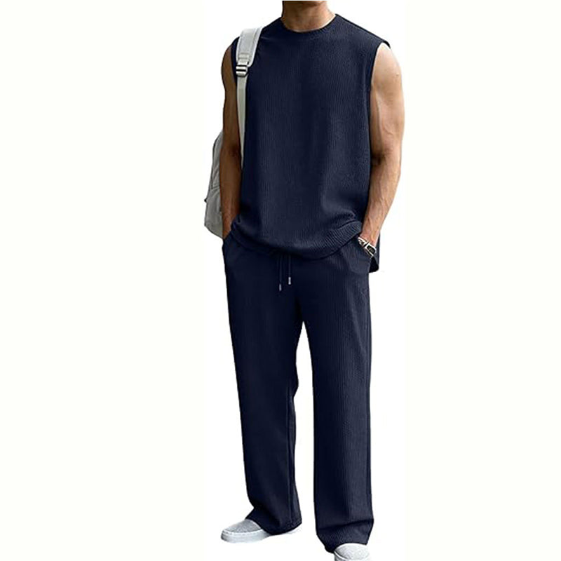 Men's Ribbed Sleeveless Tank Top & Pants 2-Piece Set