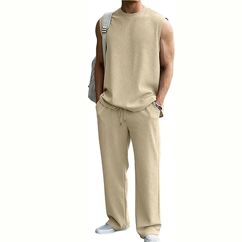 Men's Ribbed Sleeveless Tank Top & Pants 2-Piece Set