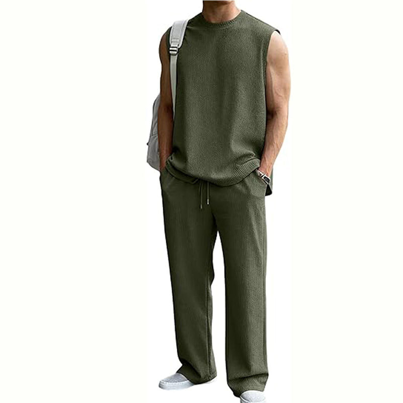Men's Ribbed Sleeveless Tank Top & Pants 2-Piece Set