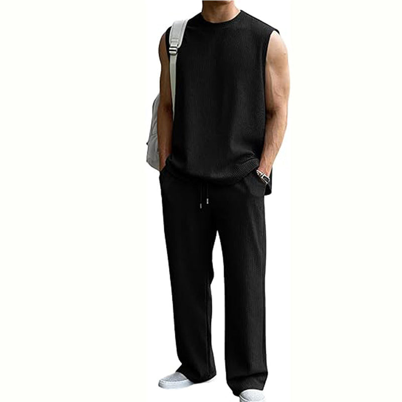 Men's Ribbed Sleeveless Tank Top & Pants 2-Piece Set